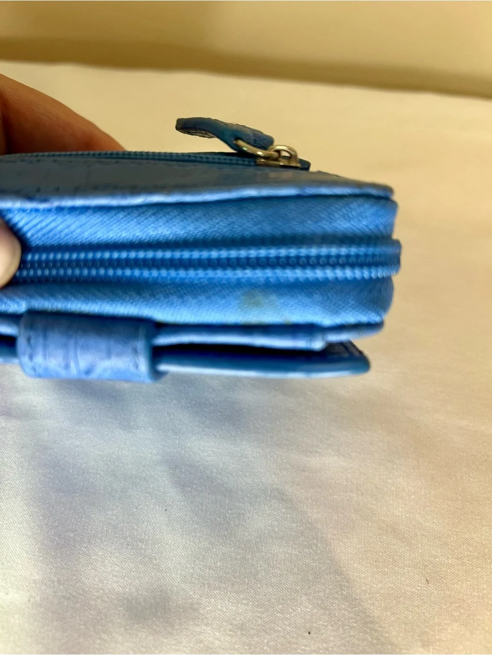 Blue Croc-Embossed Compact Wallet